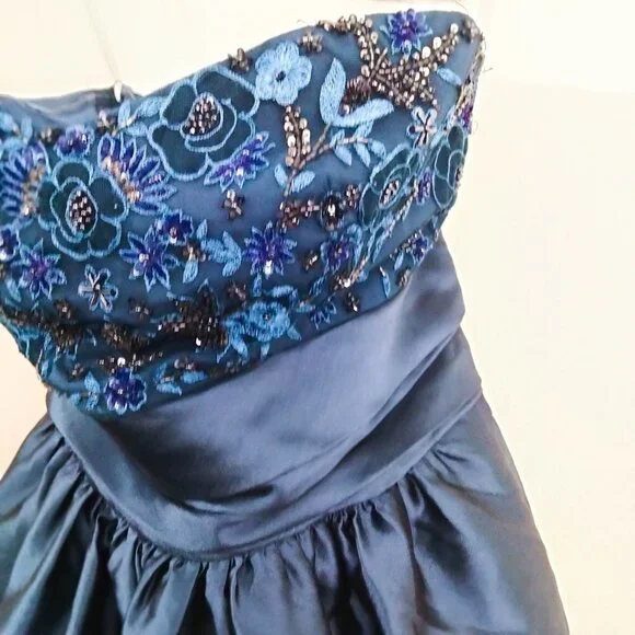 Marchesa Notte Strapless Navy Sequin Embellished Mikado Gown 6 - Picture 8 of 14